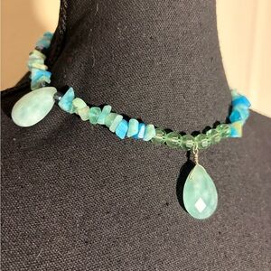 Handmade Blue-Green Gemstone Chip Choker Necklace